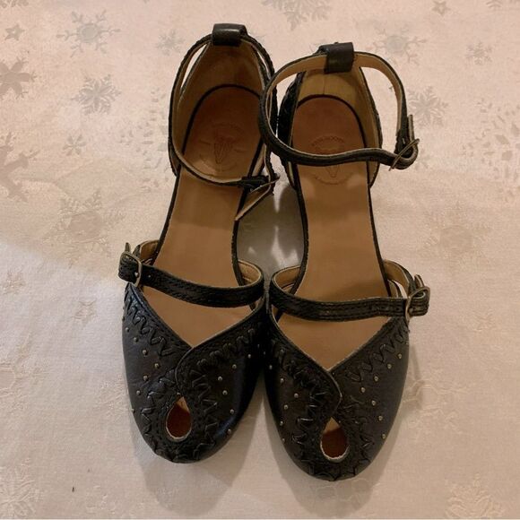 Frye Shoes - Frye Tess Ankle Strap Sandals studded Black Leather Double Straps Sz 5.5 NWOT